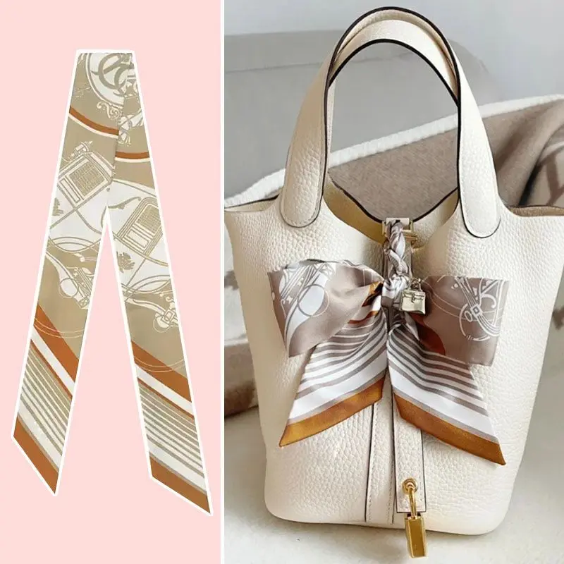 European Spring New Carriage Geometric Stripe Women\'s Twill Ribbon Scarf Binding Bag Handle Ribbon Hair Band Small Scarf