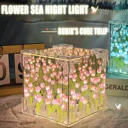 Creative Handmade DIY Tulip Flower Sea Night Lamp Holder Three-dimensional Rubik's Cube Mirror Romantic Birthday Gift