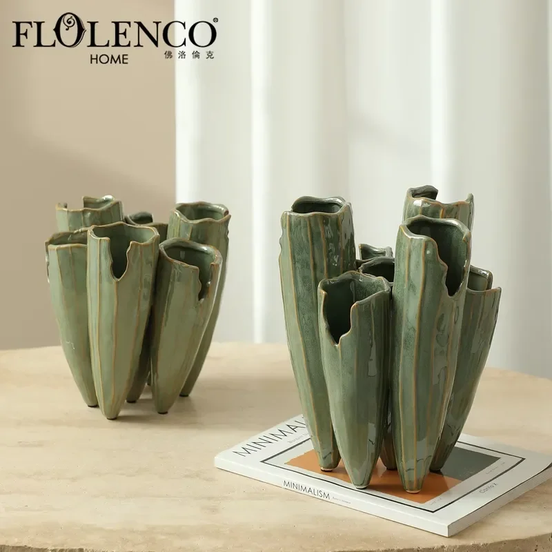 juego-de-jarrones-de-ceramica-con-forma-de-hoja-hechos-a-mano-con-acabado-verde-y-textura-de-rayas-verticales-para-decoracion-del-hogar-y-hoteles-marca-flolenco