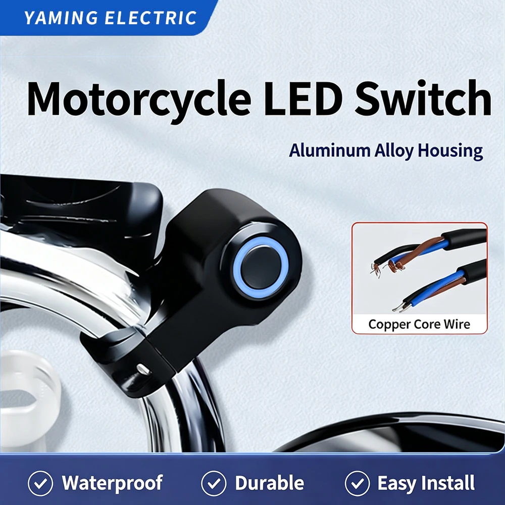 Waterproof Aluminum Motorcycle Handlebar Switch 22mm Universal Electric Bike Headlight High Low Beam On Off Control Button