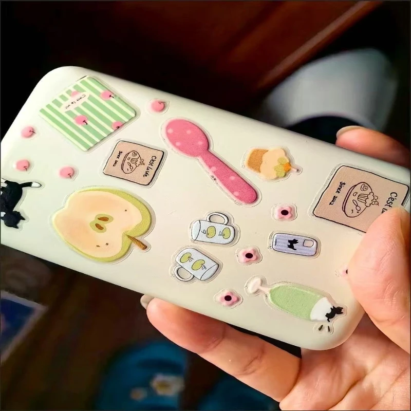1 Sheet 3D Epoxy Jelly Relief Stickers - INS Cute Cartoon Transparent Decals for Phone Cases Laptop Tablet DIY