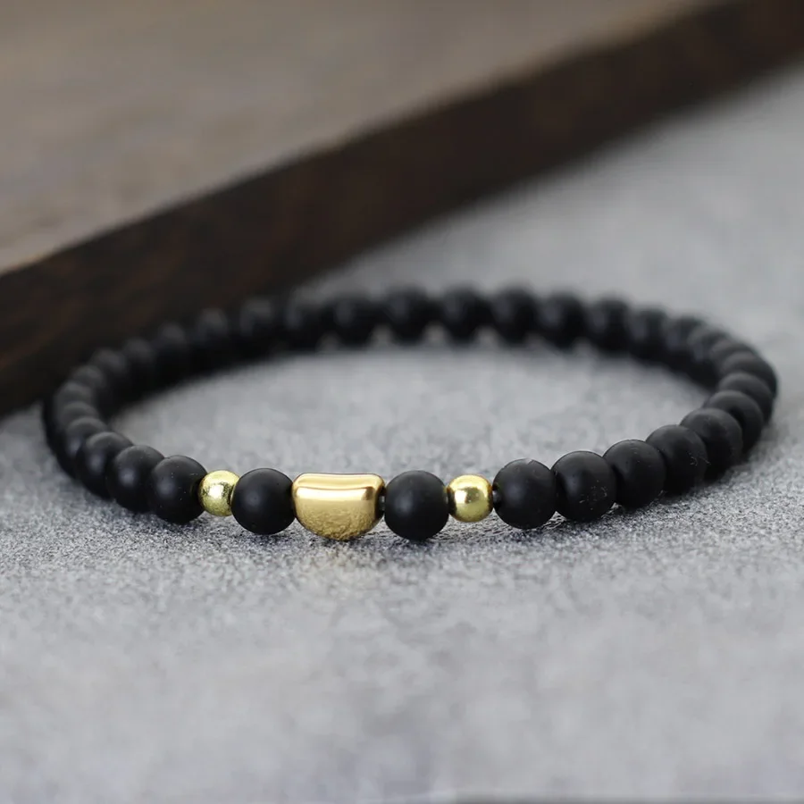 Stylish Natural Stone Bracelet Men Women Gold Silver Color Moon Heart Star Turquoises Onyx Elastic Beaded Braclet Couple Jewelry