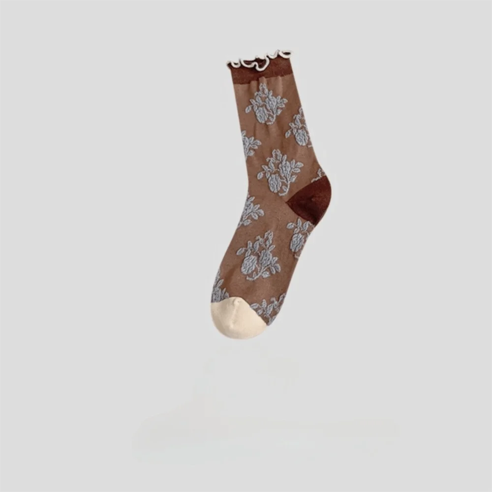 

New Casual Flower Socks Sweat Absorption Breathable Mid Tube Socks Retro Ruffle Socking Autumn