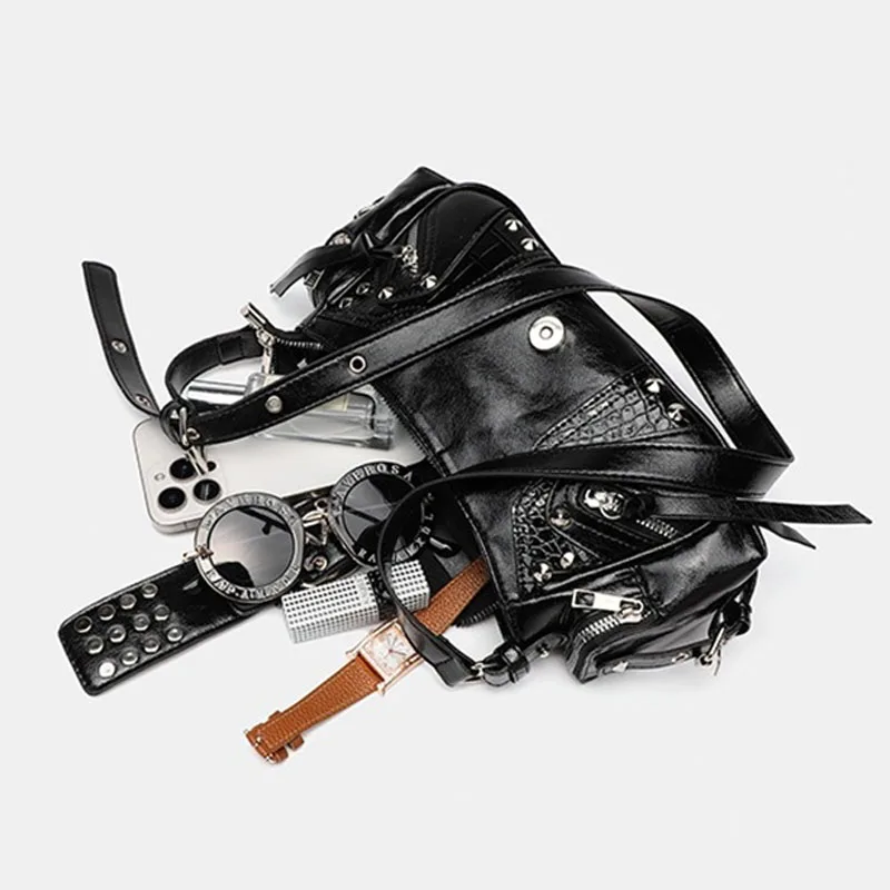 Y2k Punk Vintage Shoulder Purse Women Leather Gothic Rivet Handbag