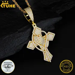 TUHE Full Moissanite Cross Pendant Necklace Original 925 Sterling Sliver Chain 18k White Gold Plated For Women Fine Necklace