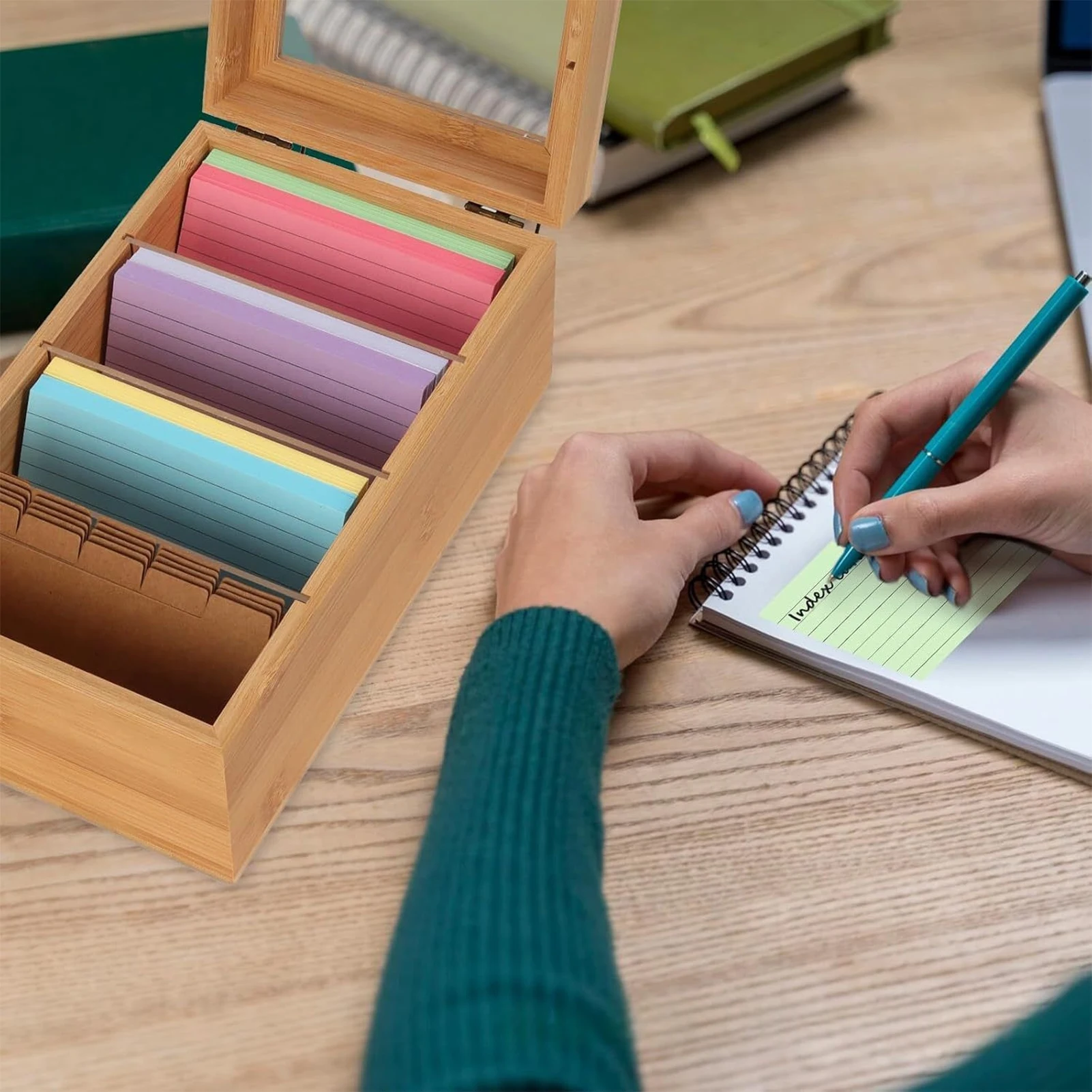 

Desktop Organizer Box Multi Grids Wooden Storage Box With Lid Postcard Sticky Note Recipe Storage Box Home School Storage Supply