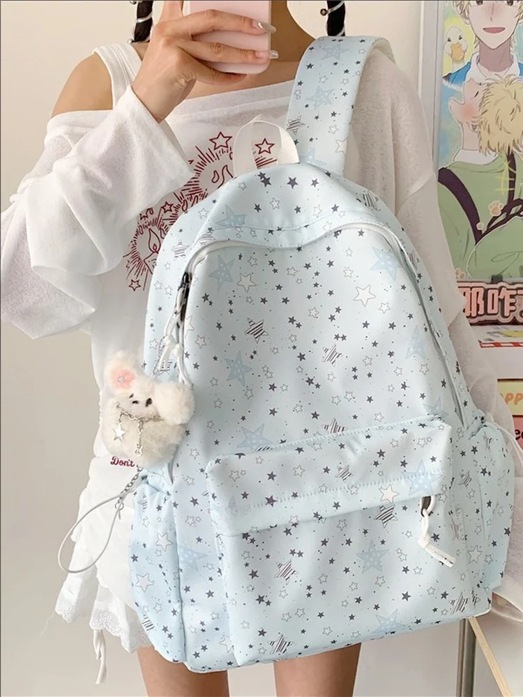 High School Freshman Large Capacity Double Shoulder Backpack Ins Star Print School Bag Middle School Girls High Aesthetic Value