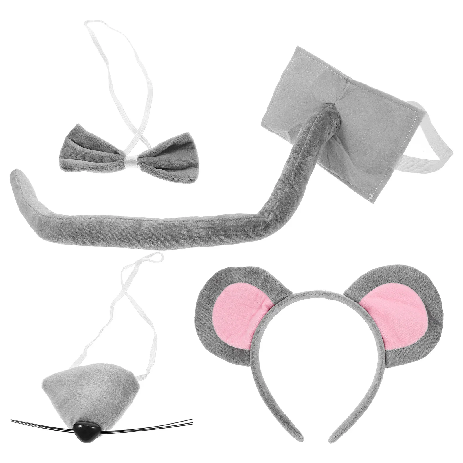 1 Zestaw Szary Strój Myszki z Uszami, Opaską, Ogonem i Muszką, Kostium Cosplay na Imprezę dla Dzieci i Kobiet