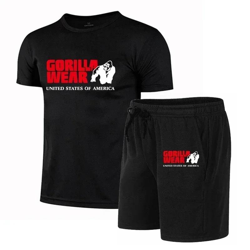 

2025 Gorilla Printing Short-sleeved Suit Man Woman Summer Casual Clothes T-shirt + shorts 2-piece T-shirt Quick drying Set
