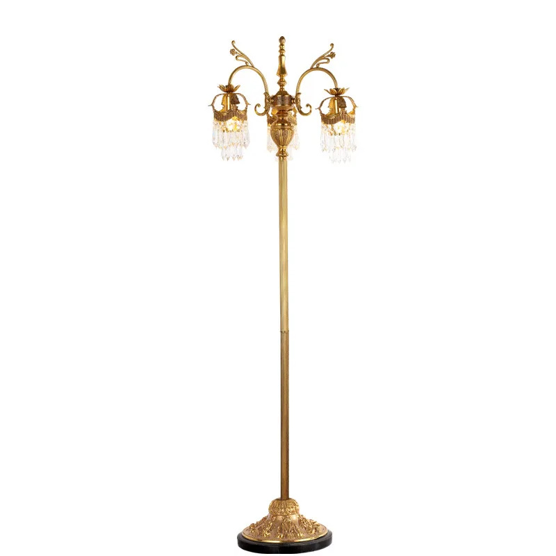 

French style, crystal, all copper, floor lamp, European style, villa, modern, light luxury