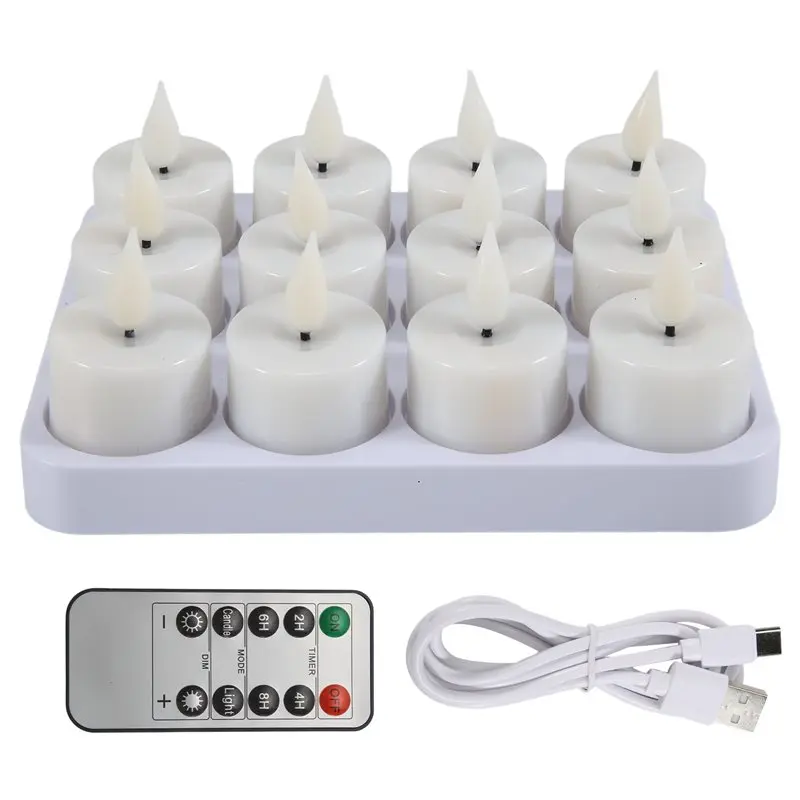 Y42A-Battery Operated LED Flickering Tea Lights Candles 12Pcs Rechargeable Flameless Votive Tea Lights