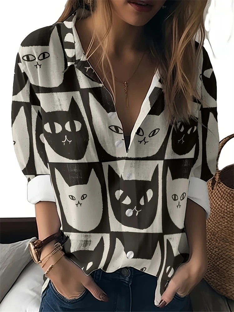 夏のレディースカジュアルシャツボタンファッション抽象アートパターン長袖シャツ春と夏の新しいレディース高級シャツ