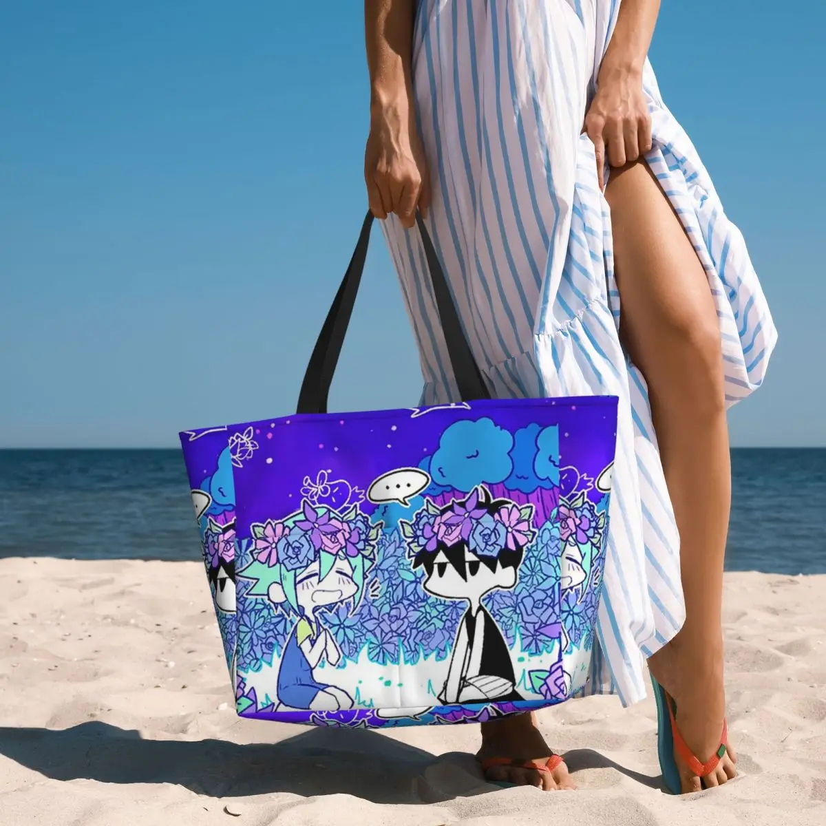 Game Omori Basil And Folower Beach Tote Bag Sport Gym Yoga Duffle Large Tote Bag Women Travel Bag Fitness bag