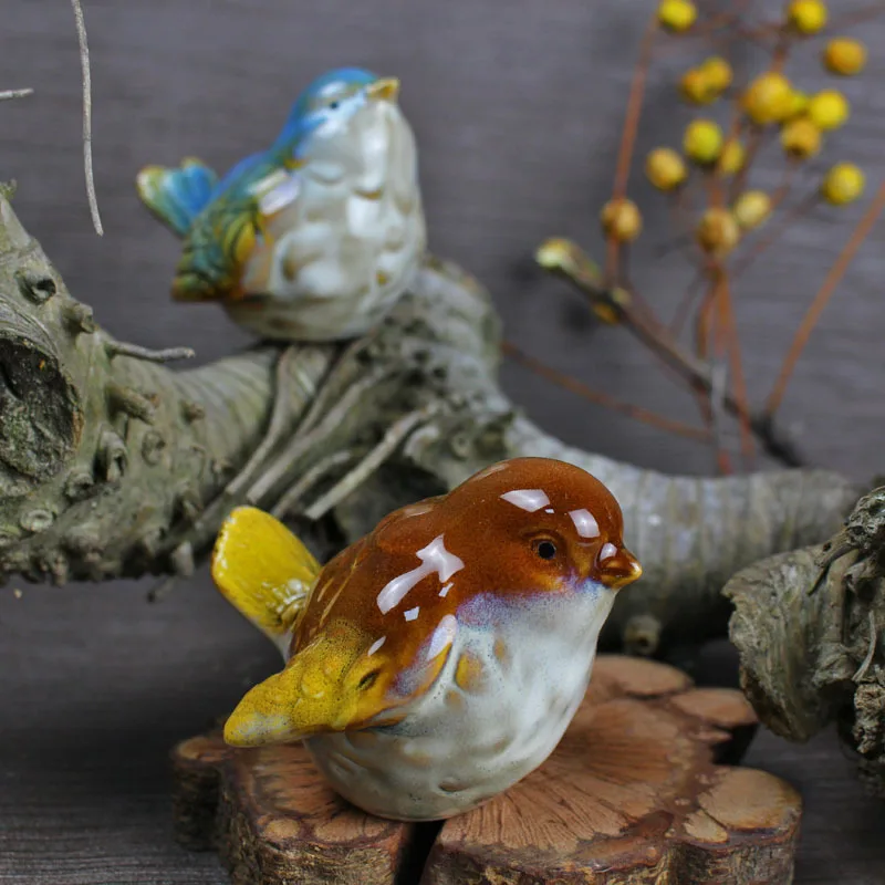 Cute 6pcs/Set Ceramic Objects Birds Statue Home Decor Porcelain Magpie Ornament Decorate Study Decoration Sparrow Figurine Model