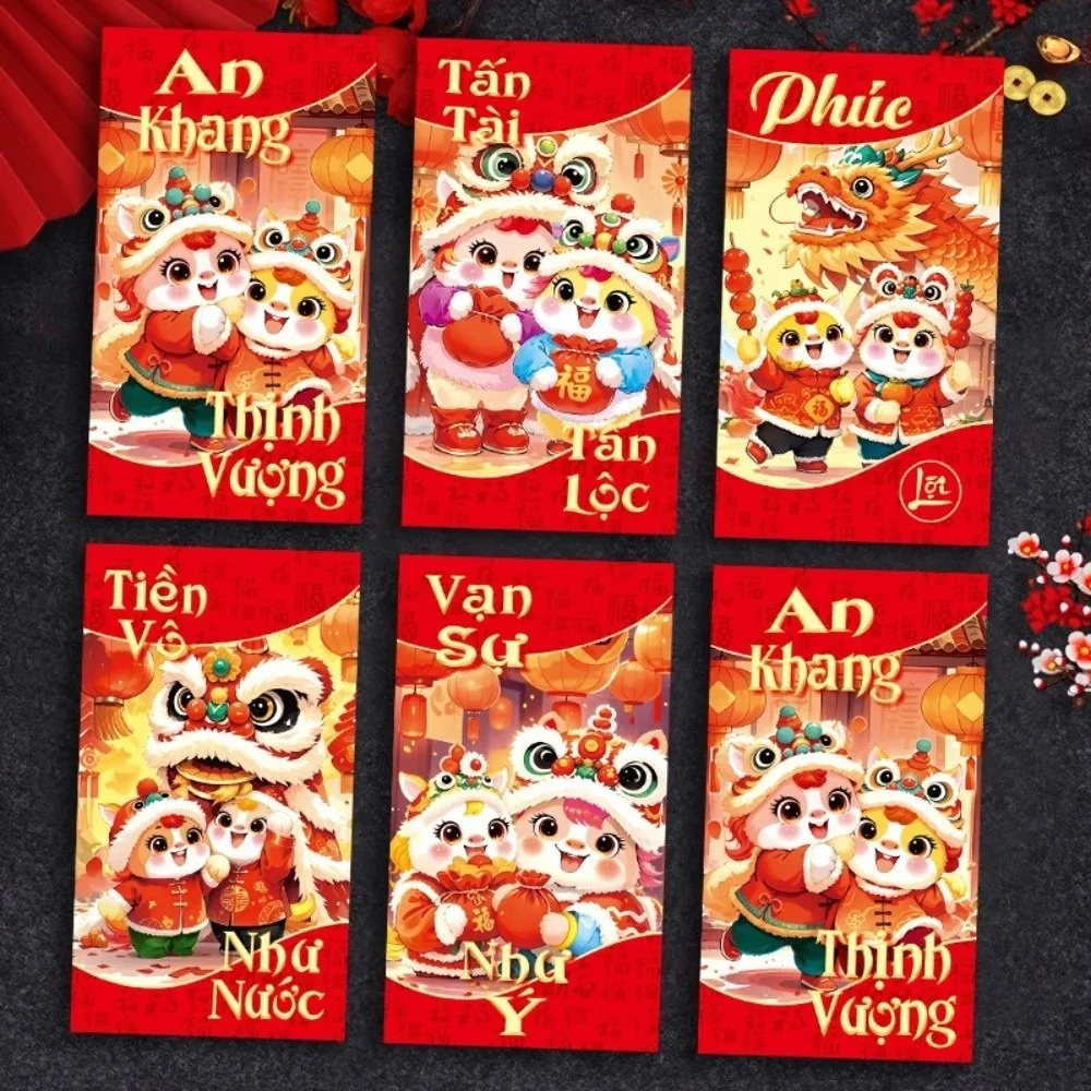 

6pcs 2026 Horse Year New Year Money Envelope Blessing Traditional Spring Festival Red Envelope Hongbao Money Bag