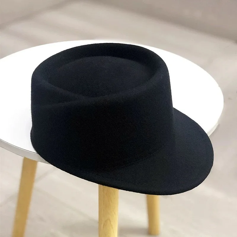 Herbst Winter Neue 100% Wolle Ritter Hut frauen Koreanische Mode Konkaven Top Navy Britischen Reit Hut Fedora Punk hut – Detail 1