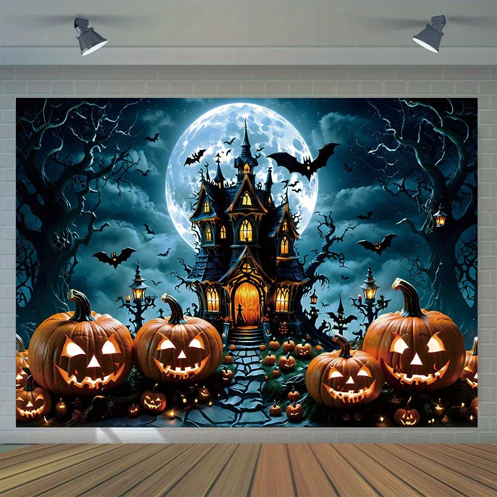 Arti Decorative Halloween sfondo tende-Ghost Night Castle e zucca lanterna zucca appeso a parete