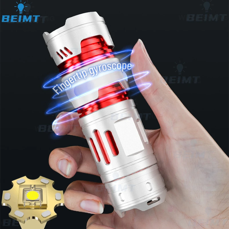 High Power LED Flashlight EDC Decompression Toys Strong Flash Light with Fidget Spinner  Lantern USB Charging Portable Torch