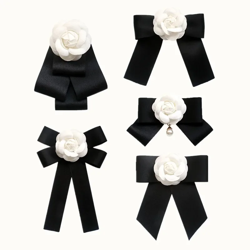 Korean Version Fabric Camellia Flower Brooches British Retro Butterfly Bow Tie for Women's Shirt Collar Pins Accessories