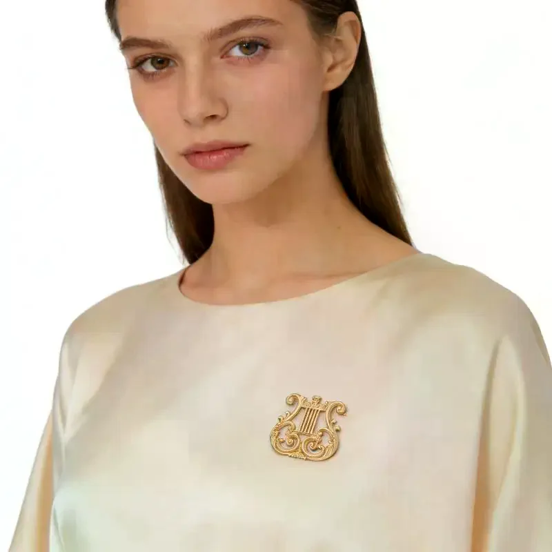 Fashion Classical Harp Gold Plated Matte Brooches For Women Clothing Coat Jewelry Accessries Gifts