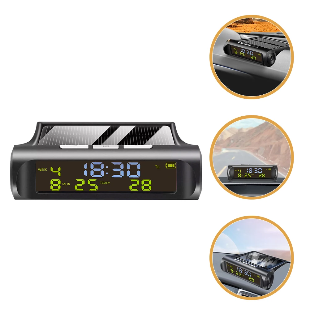 

Solar Car Clock Thermometer Digital Temperature Meter Dashboard Vehicle Accessory Multifunction Display Time Date Easy Read