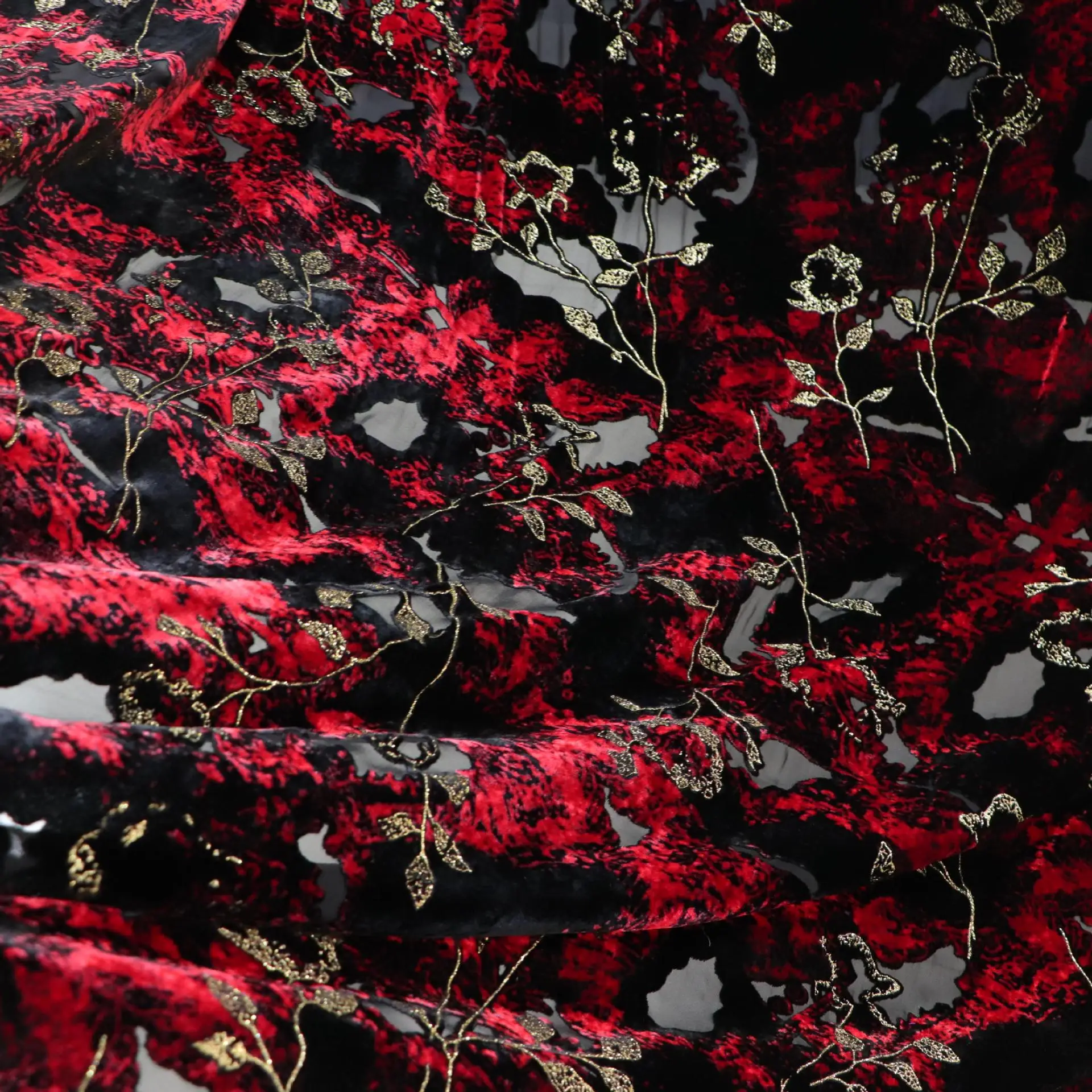 

European and American Women's Clothing Textile Fabric Woven Burnt out Brocade Sticky Velvet Printed Velvet Fabric