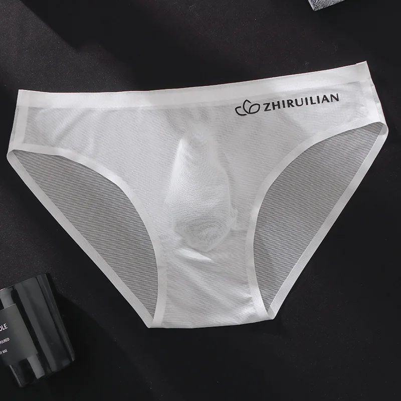 Seamless Sexy Men's Panties Ice Silk Ultra-Thin Briefs Mens Breathable Quick Drying Underpants U Bulge Pouch Elastic Underwear