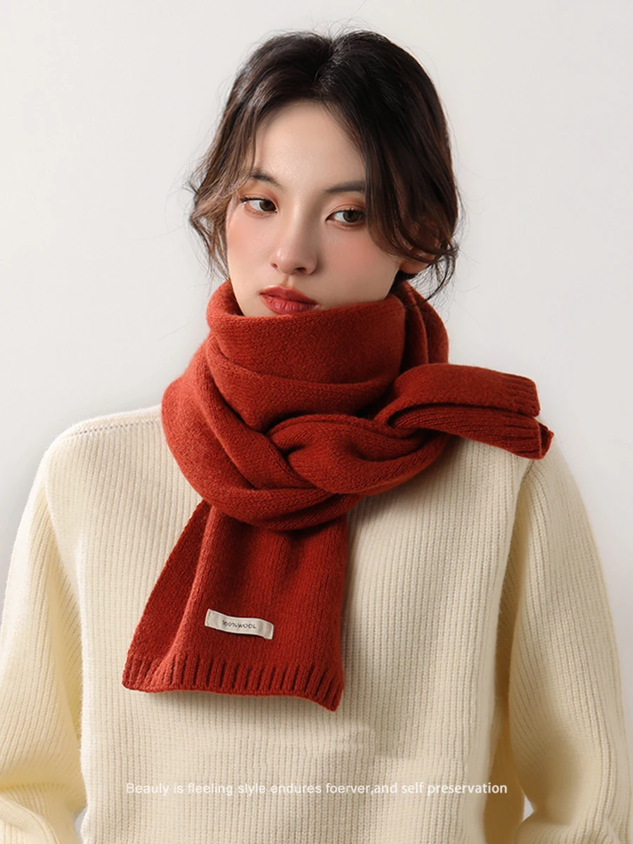 Good Quality Knit 100% Wool Scarf Unisex Lightweight Warm Winter Neckerchief Pure Color Versatile Pashmina Shawl Muffler