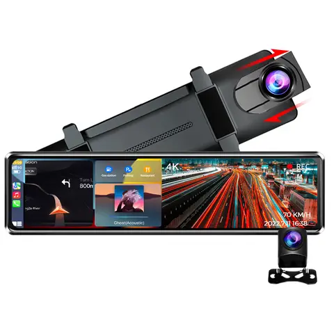 OBDPEAK K4 11.26" Carplay & Android Auto 4K 2160P Wifi Dash Cam Rearview Mirror Car DVR GPS Navigation Video Recorder Dual Lens