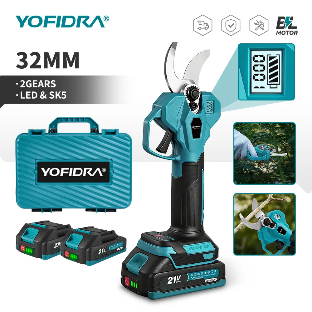 YOFIDRA – ciseaux électriques sans balais, 32MM, sécateur de jardin sans fil, branches d'arbres fruitiers, outils électriques pour broche de batterie Makita