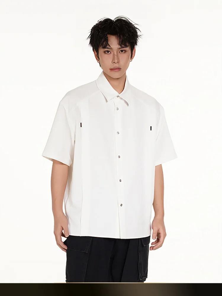 

NTED American Retro Deconstructed Patchwork Casual ort Sve irt Men Summer Color Simple Match All Polyester Fiber