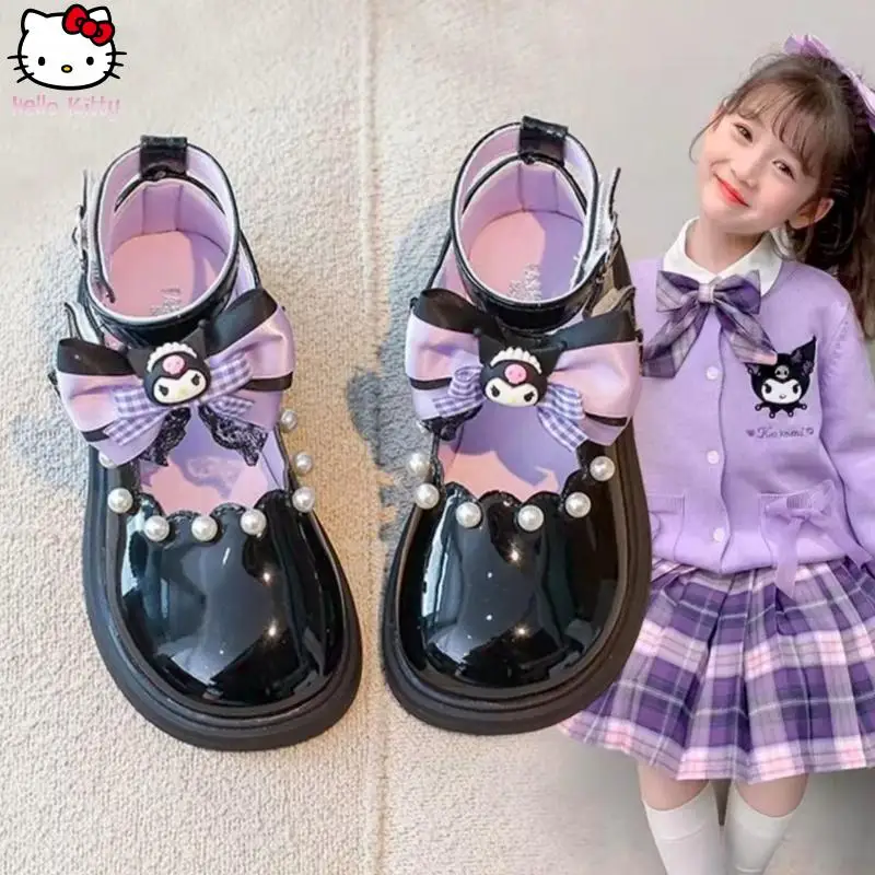 

Kawaii Anime Sanrio Girls Leather Shoes Kuromi Casual Shoes Princess Kids Cartoon Party Children School Performance Flats Shoes