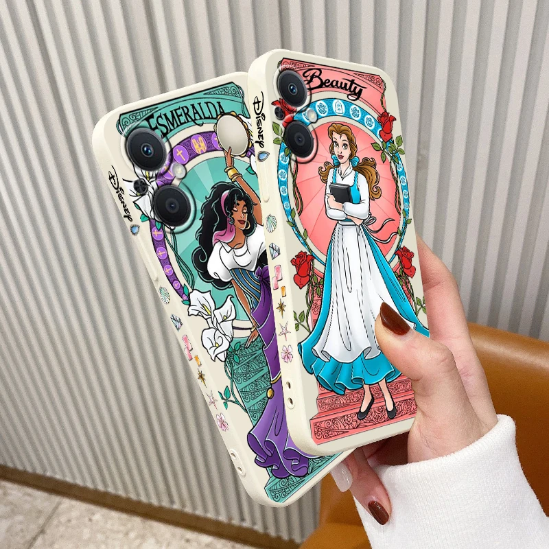 Disney Beautiful Princess Phone Case For OPPO Find X5 X3 X2 Lite Pro Neo A5 A53 A94 4G 5G Liquid Left Rope Soft Cover