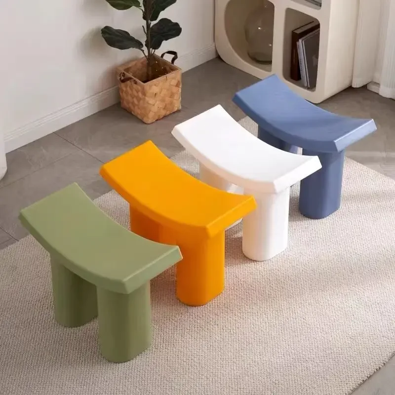 Nordic Curved Shoe Changing Stool Household Modern Doorway Light Luxury Plastic Small Stool Living Room Chair Low Bench Sillas