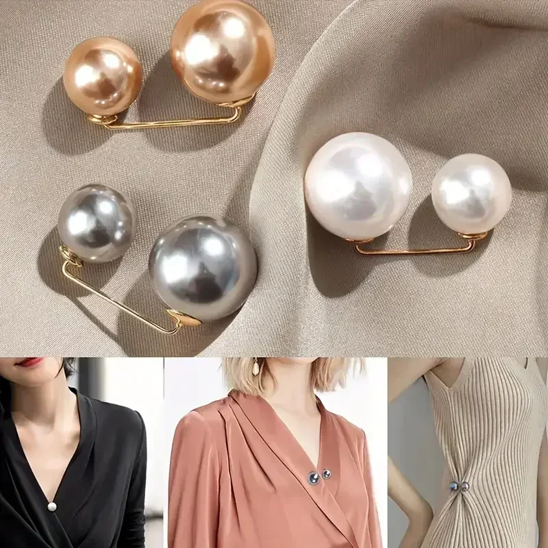 3/6Pcs Double Pearl Brooch Pins Anti-fade Exquisite Elegant Brooches for Women Sweater Cardigan Clip Coat Summer Dress Jewelry