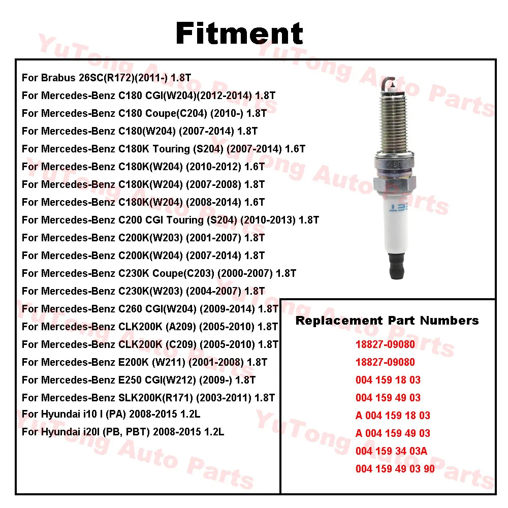 1-4PCS Spark Plug For Mercedes-Benz C180 C200K W204 C260 1.8T 2010 E250 W212/Hyundai i10 1.2L 2008-2015 Accessories A0041591803