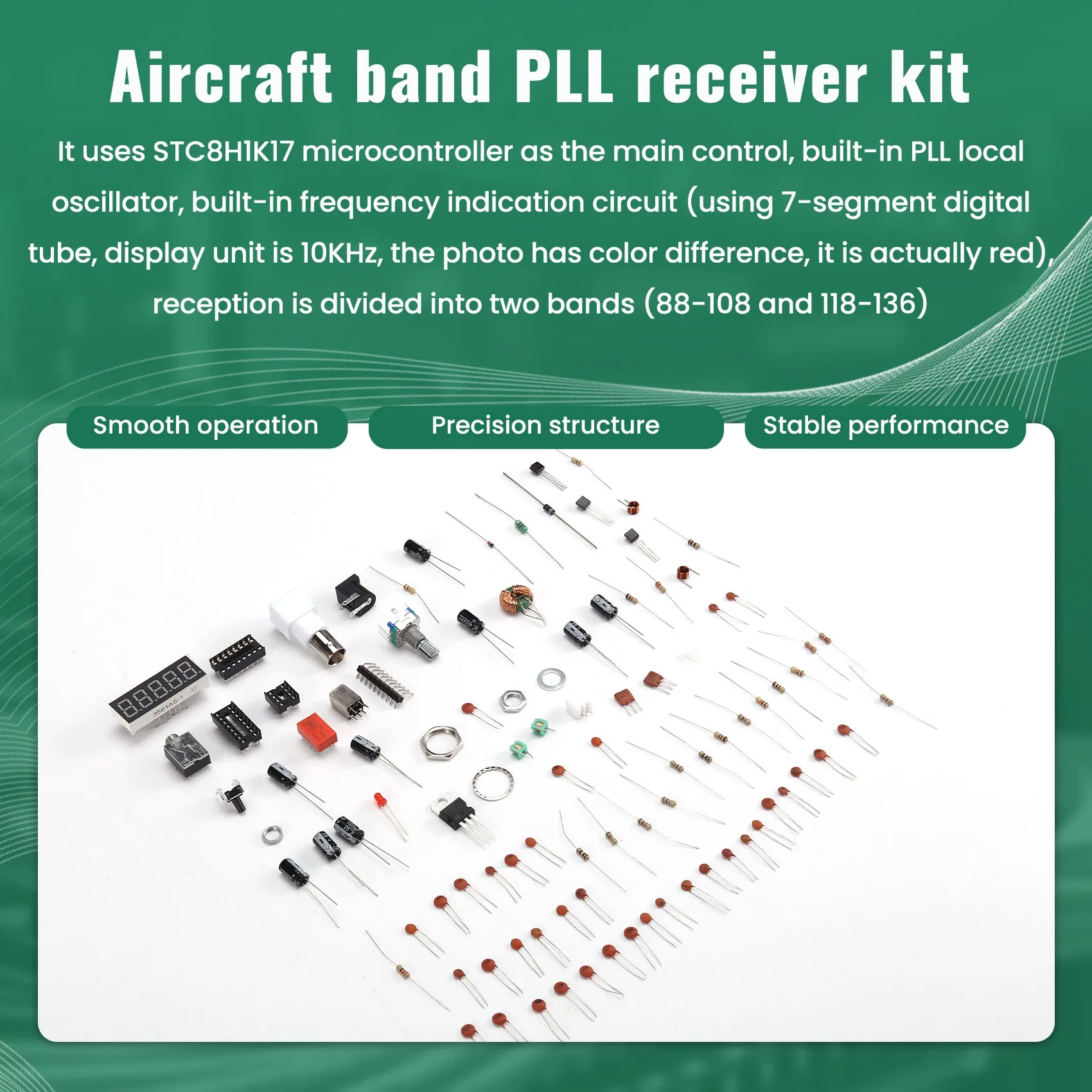 

B03B-FM AM Radio Receiver FM Broadcast Aviation Band PLL Receive DIY Kit 118-136M 88-108M Digital Display