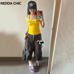 REDDACHiC 90s Retro Skater Cargo Short Pants Women Big Pockets Adjustable Low Waist Pintuck Wide Leg Baggy Jorts Hiphop Clothes