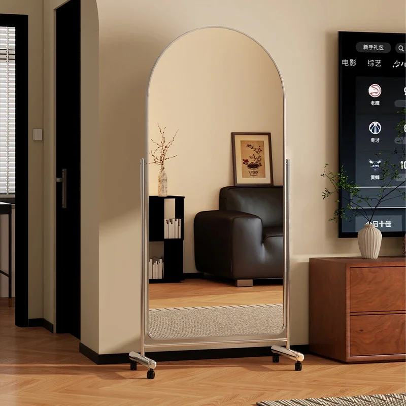 Movable rotating dressing mirror, full-body stainless steel slimming mirror for home use in floor-standing clothing stores