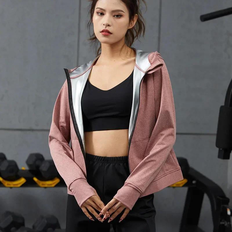 2024border sweats Running sweat Fitness wear Slimming Body Yoga wear Women's sports hooded coat Burst sweat wear   ساونا