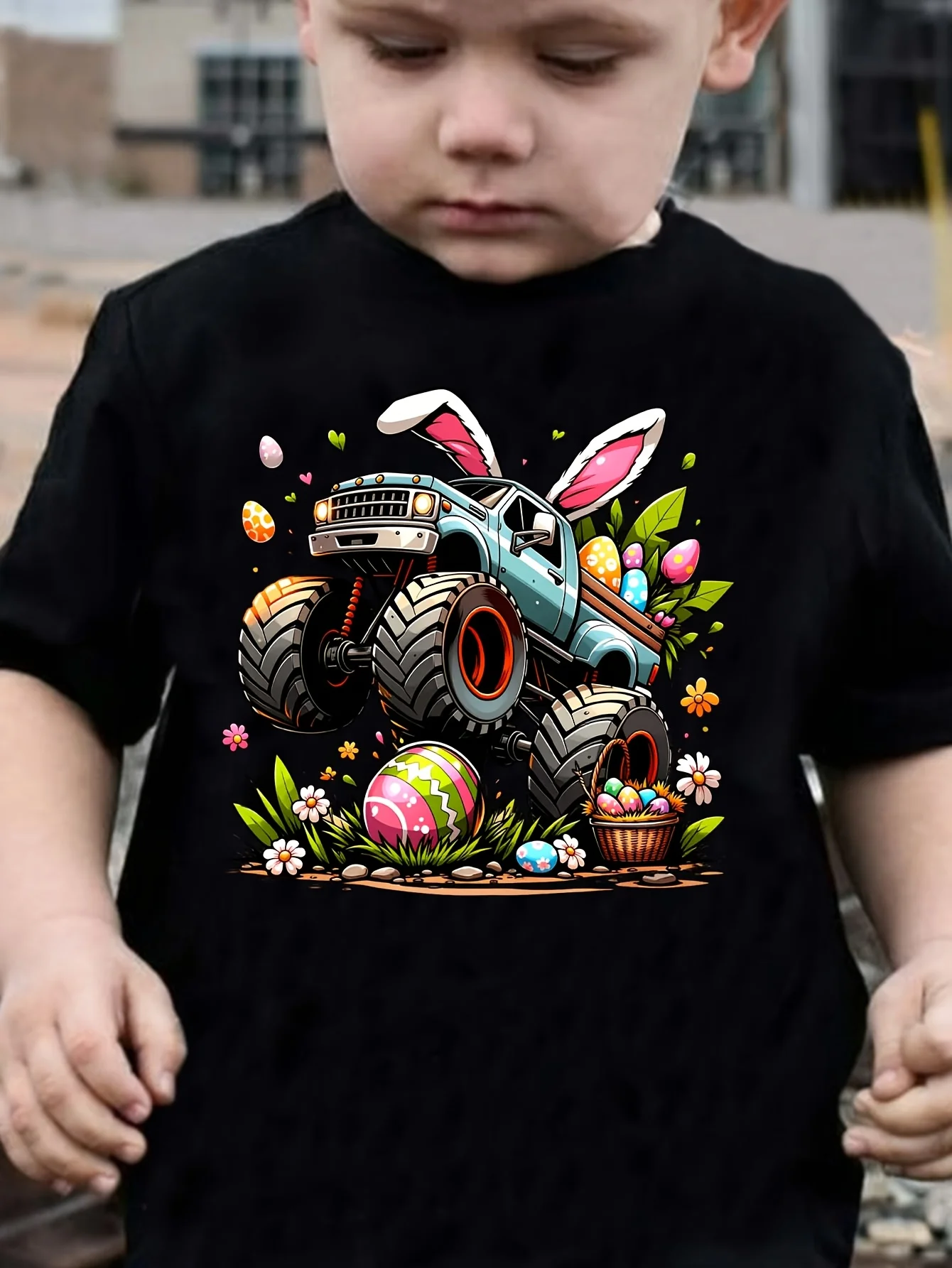Easter Children's Adventure Rabbit Truck and Easter Egg Printed Vitality Versatile Leisure Parent Child T-shirt
