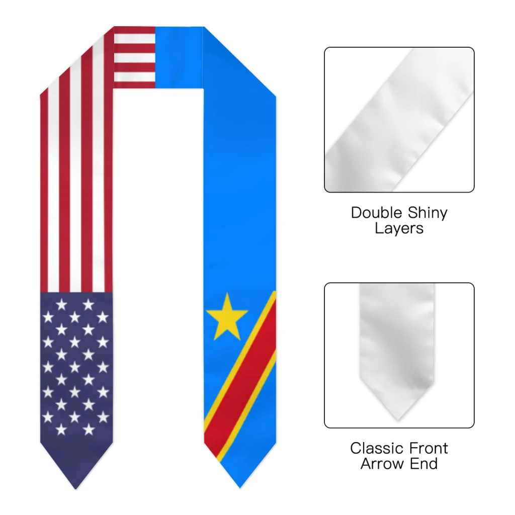 Graduation Sash Democratic Republic of Congo & USA United States Flag Stole Shawls Graduate Scraf International Student Gifts