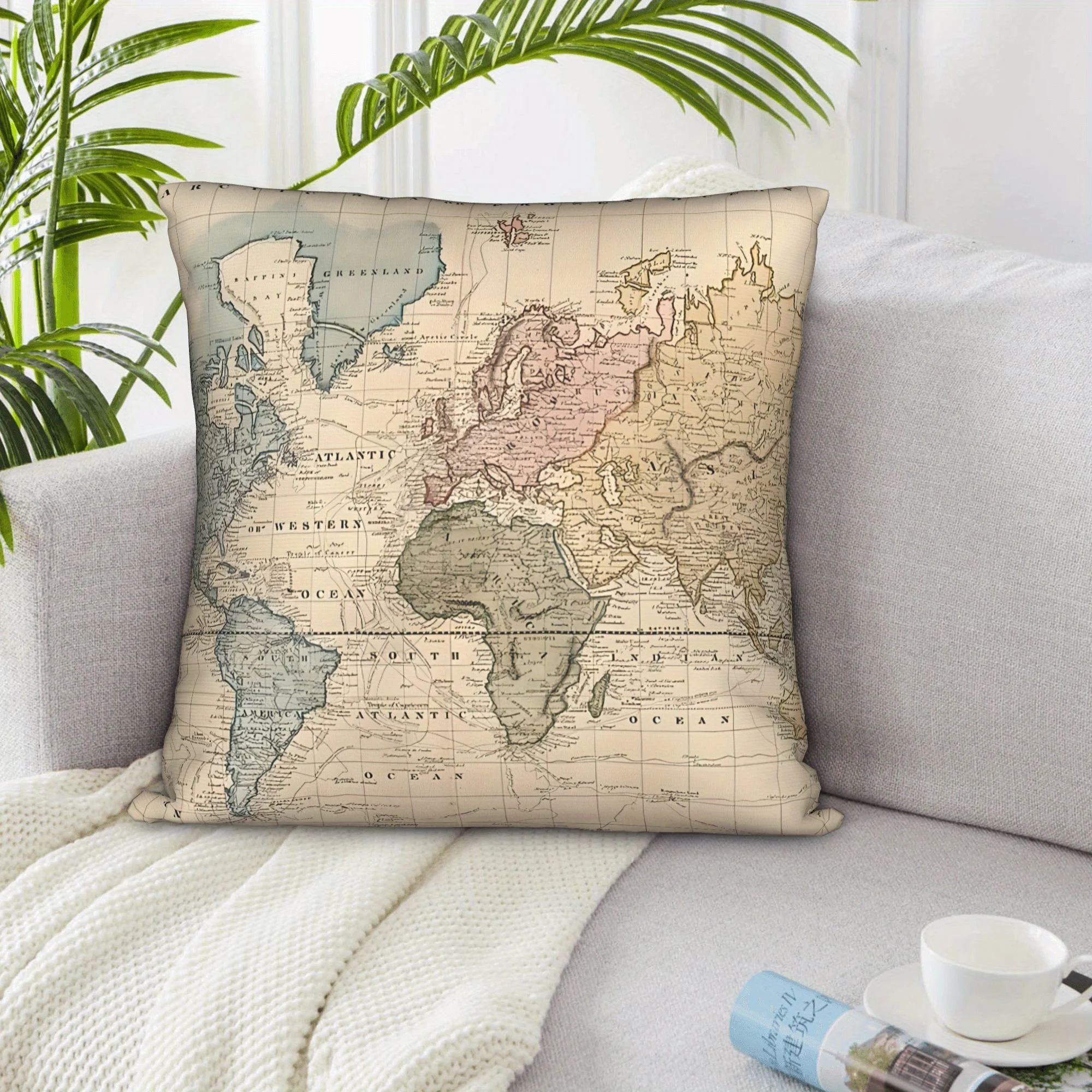 Vintage World Map Throw Pillow Cover Retro Atlas Print Decorative Cushion Cover for Travel Lovers Office Living Room  Home Decor