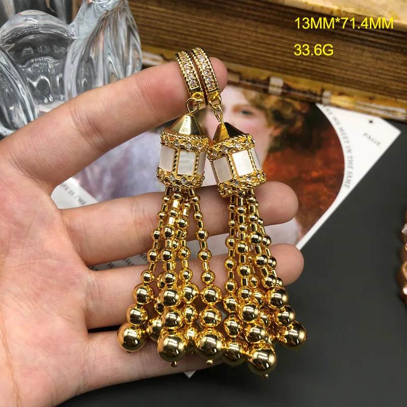 vintage Long shoulder fringe earrings  golden round bead enamel glaze fashionable earrings