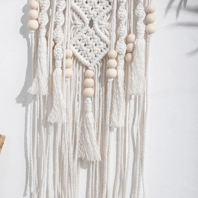 Bohemian handmade blue lotus wood bead woven cotton rope tapestry decoration creative gift home pendant view 3