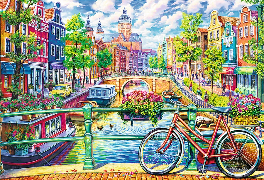 オランダ アムステルダム 自転車 夕日 都市景観 5D フルダイヤモンド