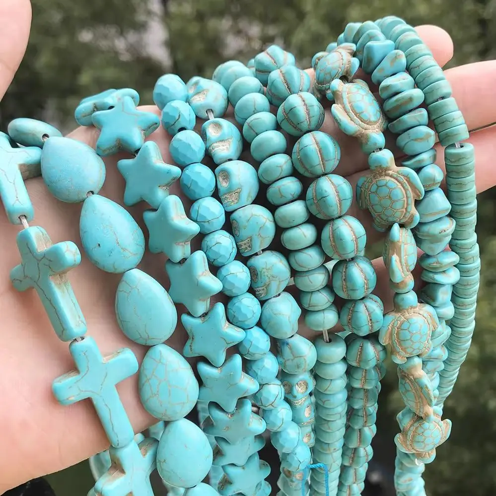 Natural Stone Beads Heart Star Skull Irregular Turquoises Loose Beads for Jewelry Making DIY Handmade Craft Bracelet Accessories