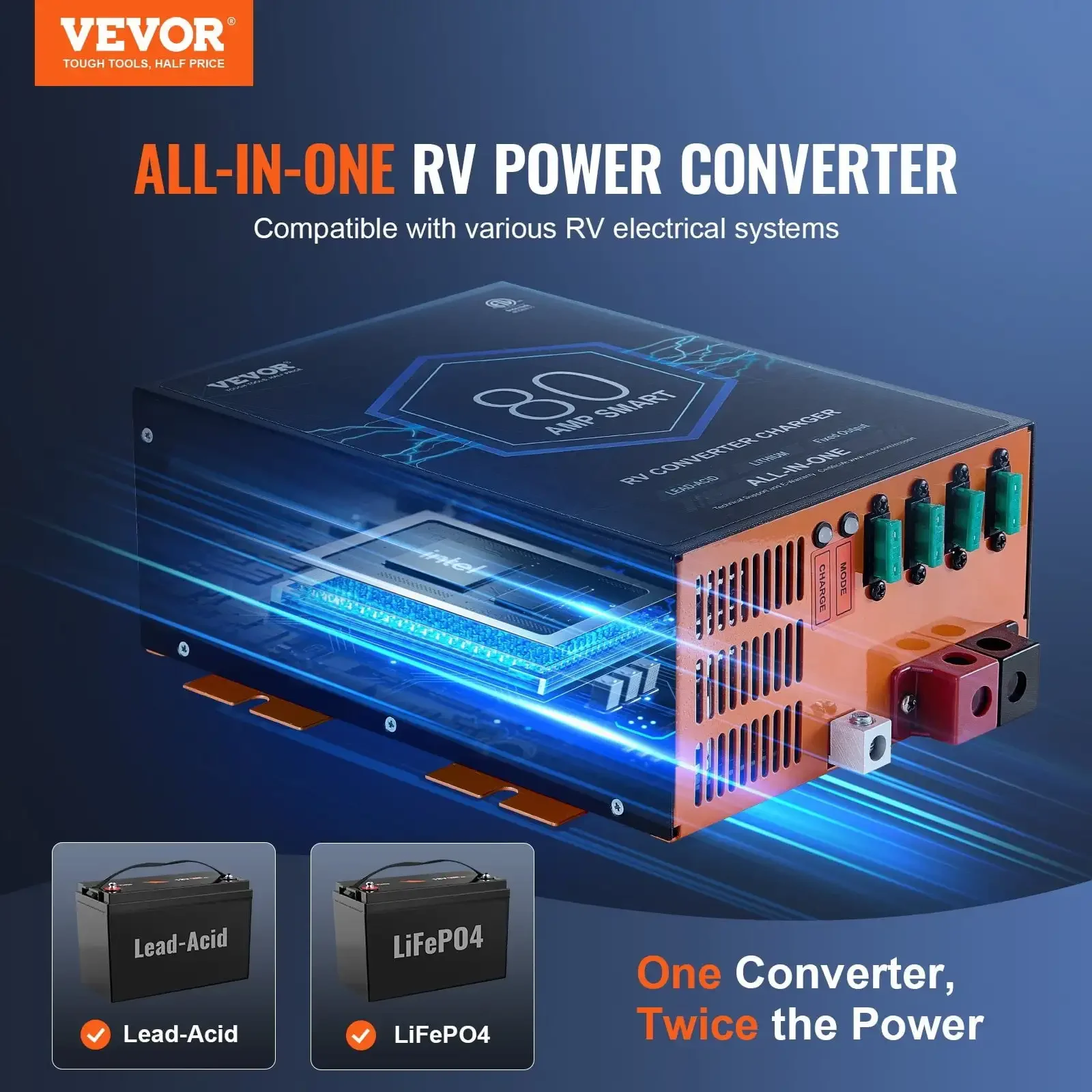 

RV Converter 80 Amp 110V AC to 12V DC RV Power Converter Battery Charger
