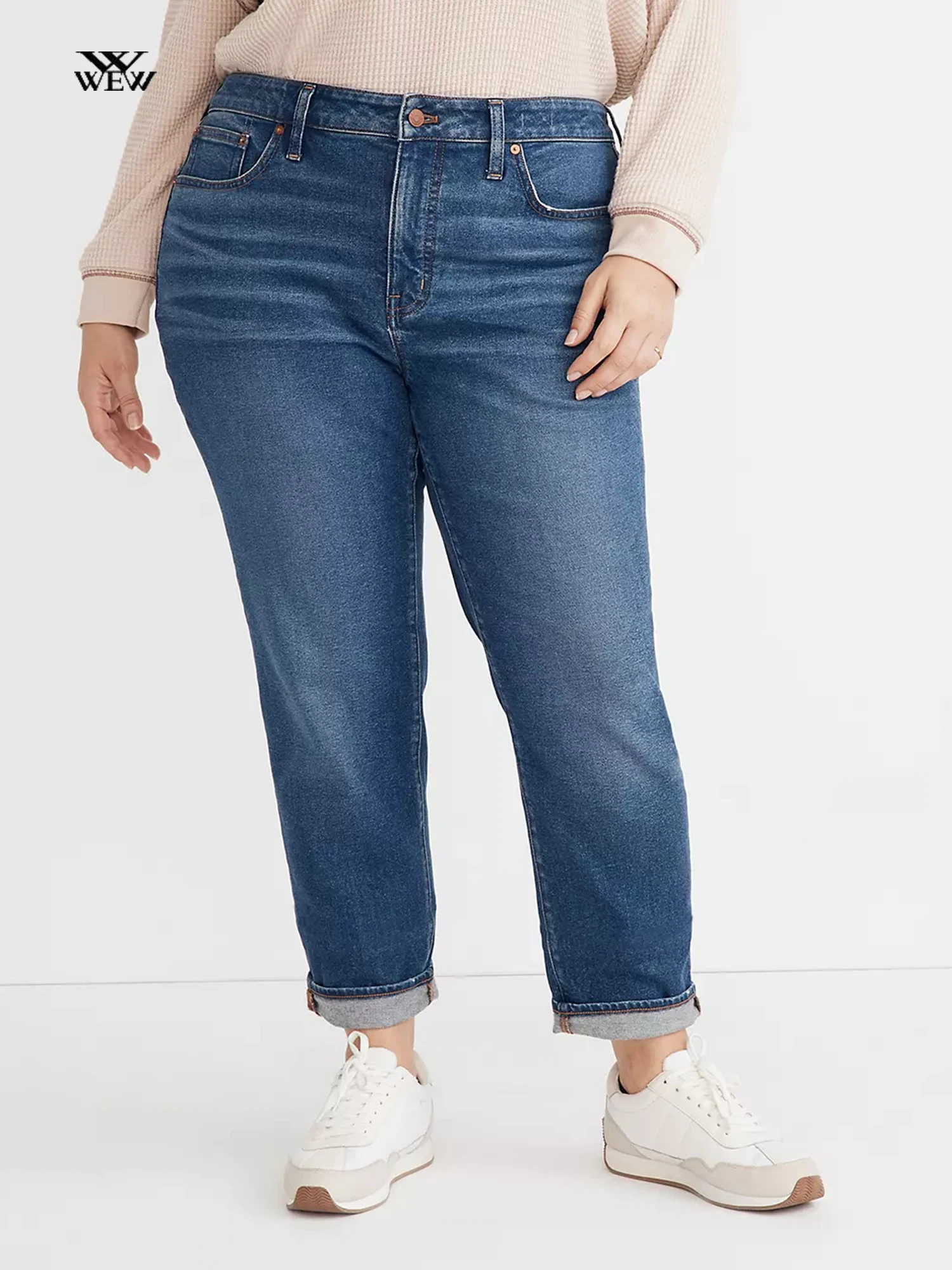 Plus Size Straight Jeans for Women High Waist Stretchy Washing Full Length Women Denim Jeans 100kgs Mom Jeans Straight Jeans