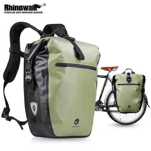 Bicycle Bag Waterproof Pannier Rhinowalk Bicycle Side Bag Waterproof 27L Big Capacity Multifunctional Rear Rack Pannier Storage Bag Cycling Bags